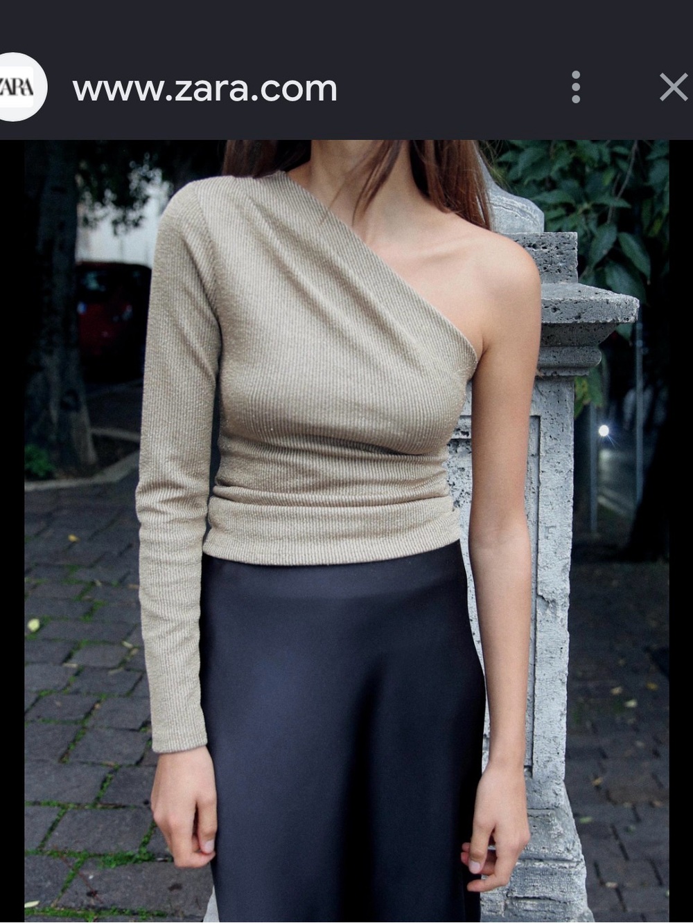 Zara Asymmetric One-Shoulder Ribbed Top in Beige